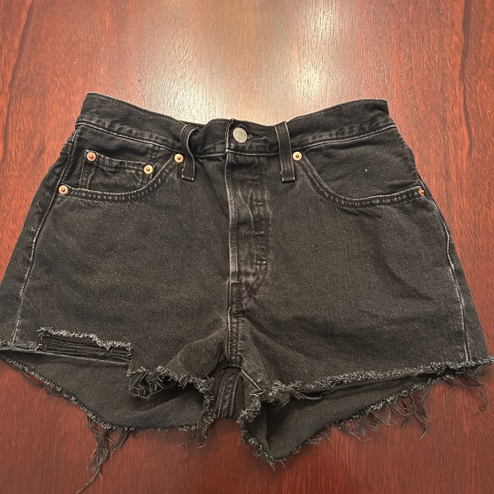 Black Distressed Denim Shorts